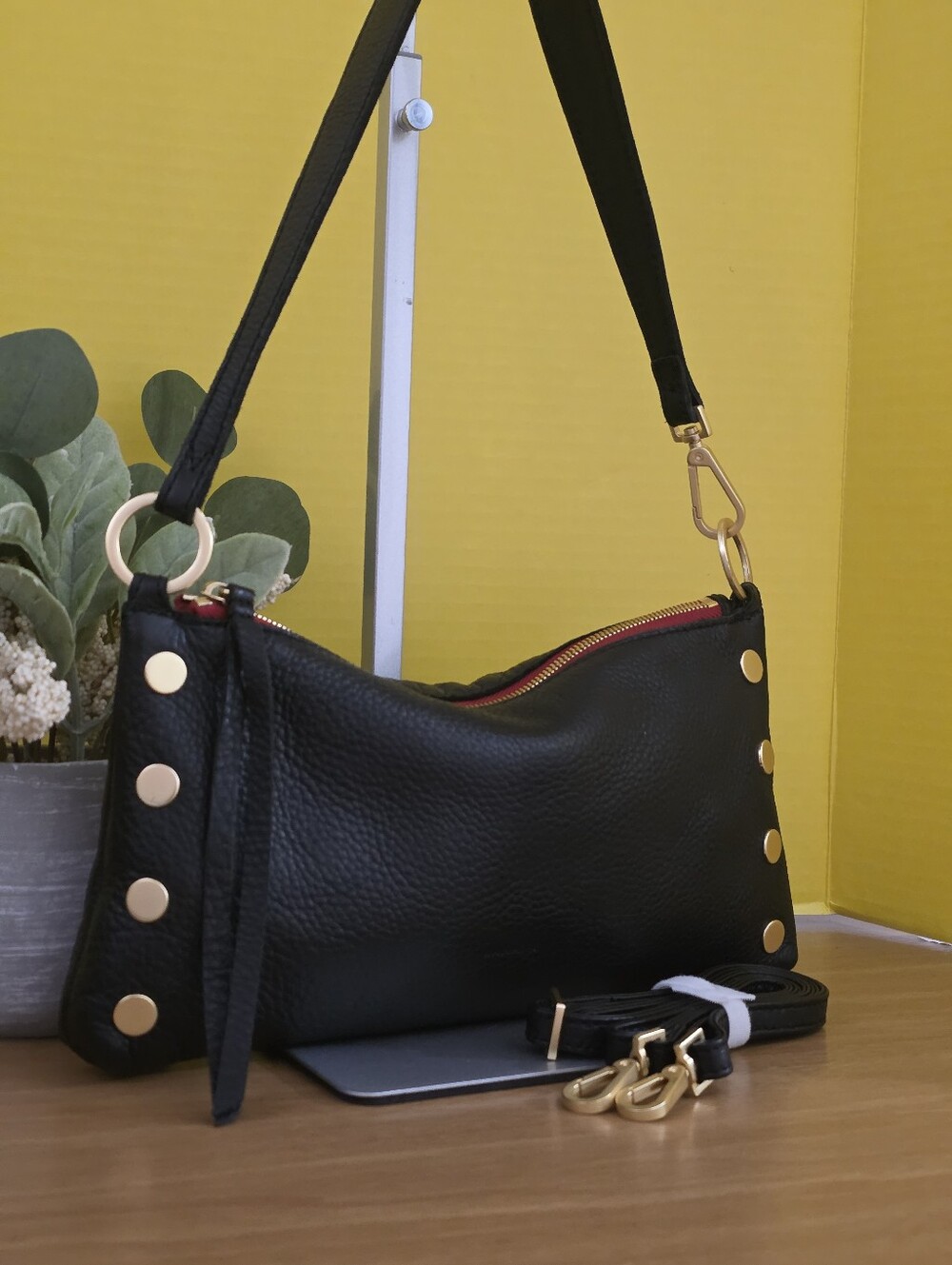 Hammitt Black Leather SM Kyle Bag with Gold Accents